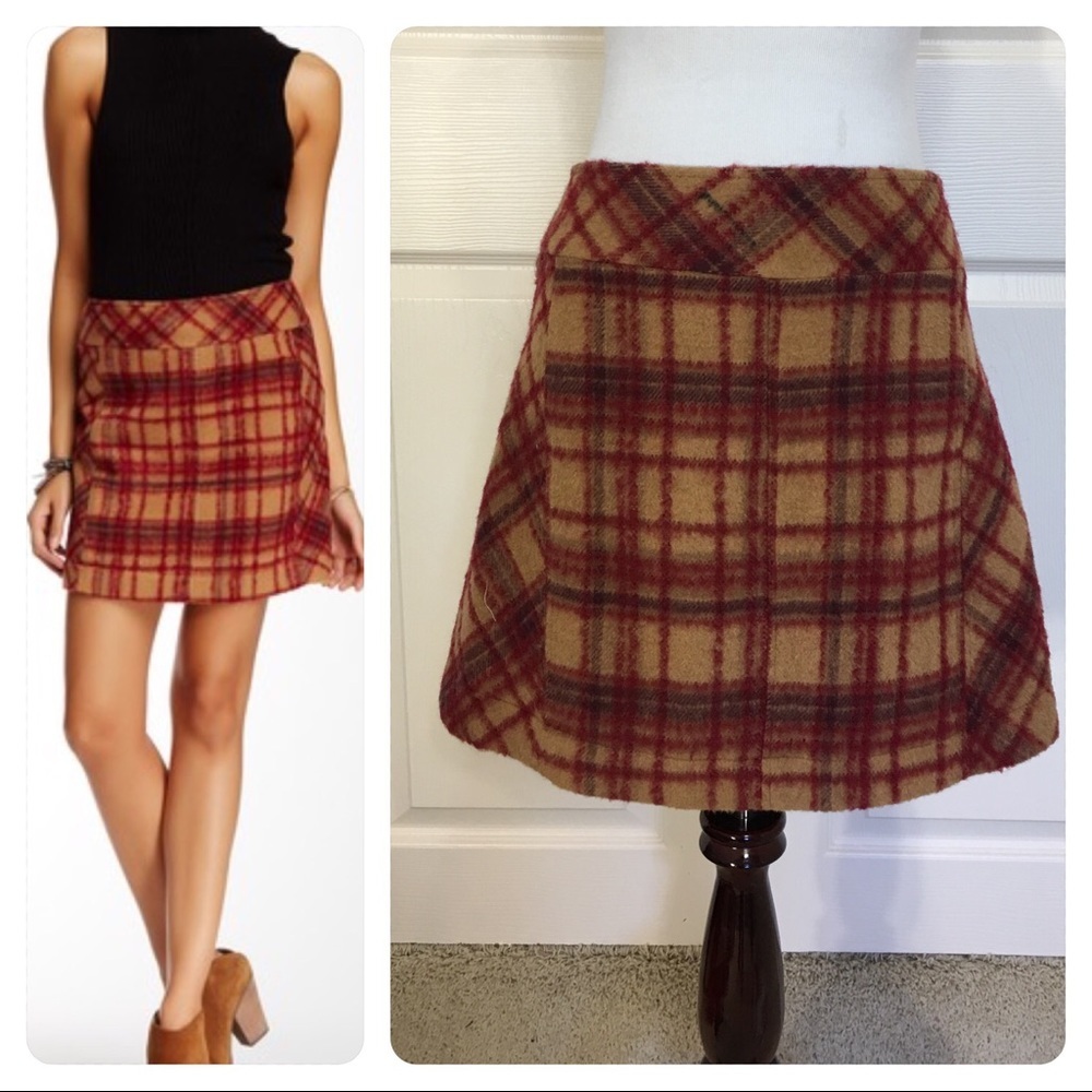 Free People Plaid Wool Blend Skirt
